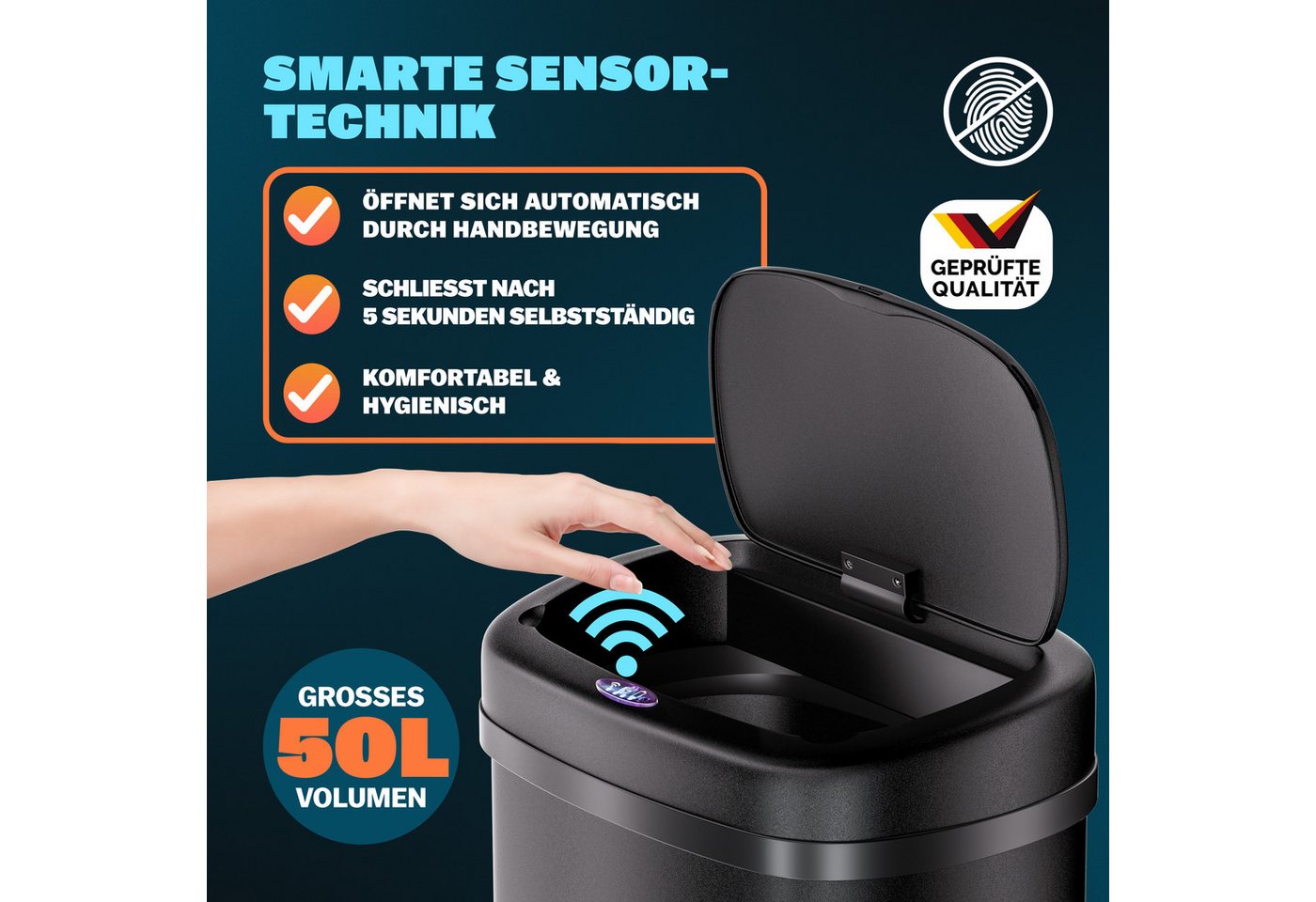 monzana Mülleimer, 50 L Automatik Sensor Mülleimer LED Display Müllbehälter berührungslos – Bild 3 von 5
