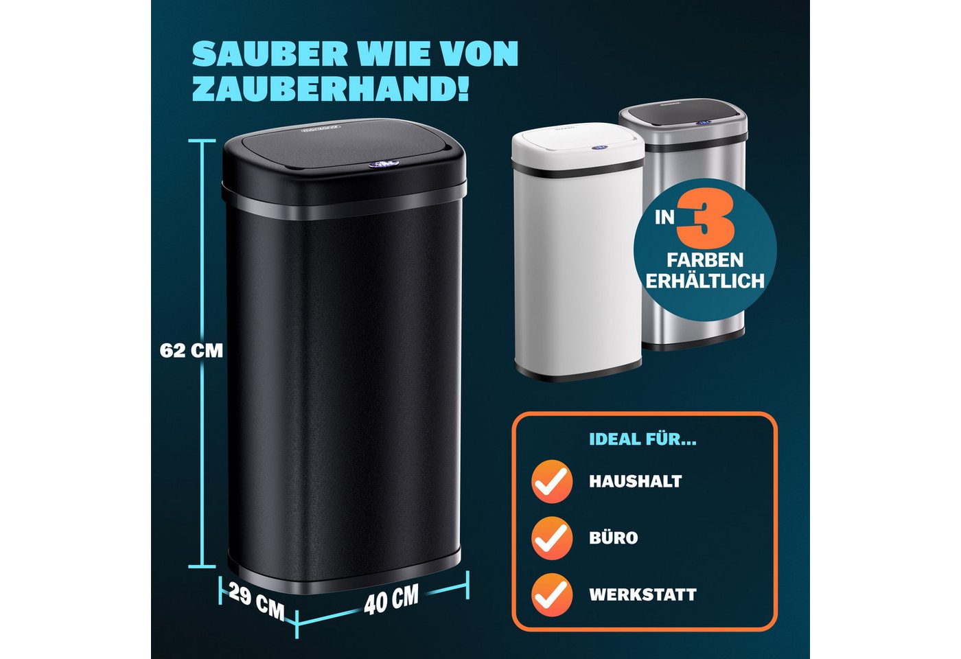 monzana Mülleimer, 50 L Automatik Sensor Mülleimer LED Display Müllbehälter berührungslos – Bild 4 von 5