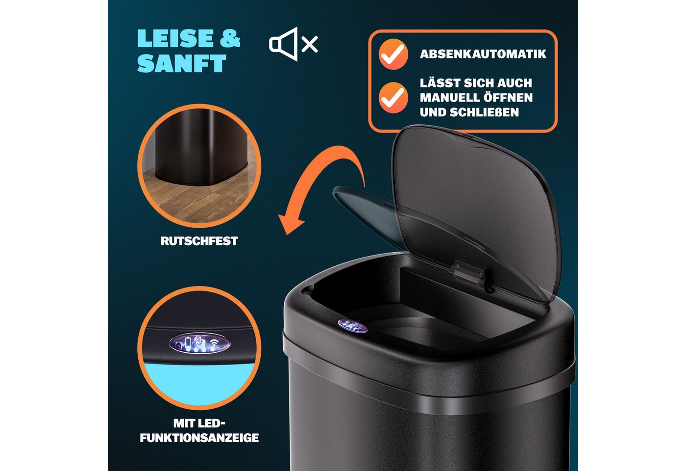 monzana Mülleimer, 50 L Automatik Sensor Mülleimer LED Display Müllbehälter berührungslos – Bild 5 von 5