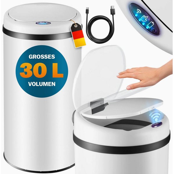 monzana Mülleimer, 30 L Automatik Sensor Mülleimer LED Display Müllbehälter berührungslos