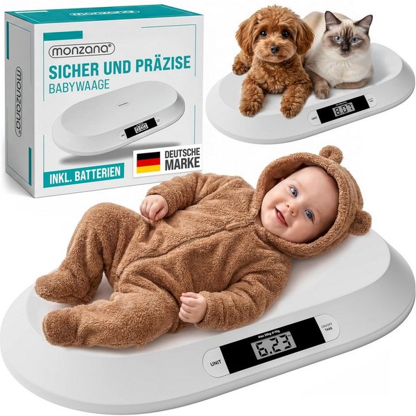 monzana Personenwaage, Digitale Babywaage bis 20 kg Tara-Funktion LCD-Display Kleintiere
