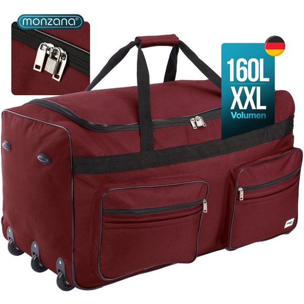 monzana Reisetasche (1-tlg), mit Rollen 160L Trolley Teleskopgriff Rot Groß XXL Gepäcktasche