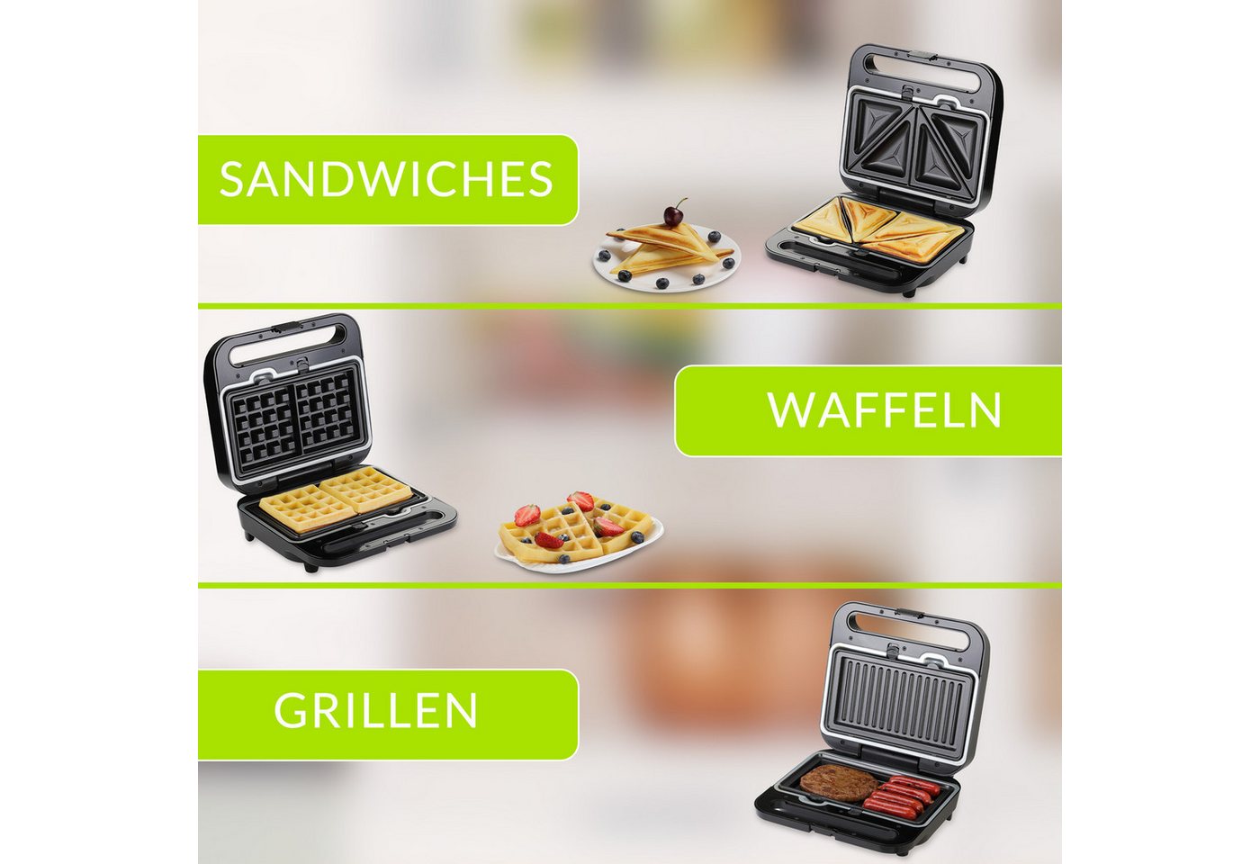 monzana Sandwichmaker, 1000 W, Antihaftbeschichtung Sicherheitsverschluss Panini Toaster – Bild 3 von 5