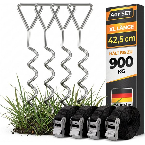 monzana Spanngurt (8-St) 4 Bodenanker Trampolin 900kg Verstellbare Gurte Erdanker Befestigung