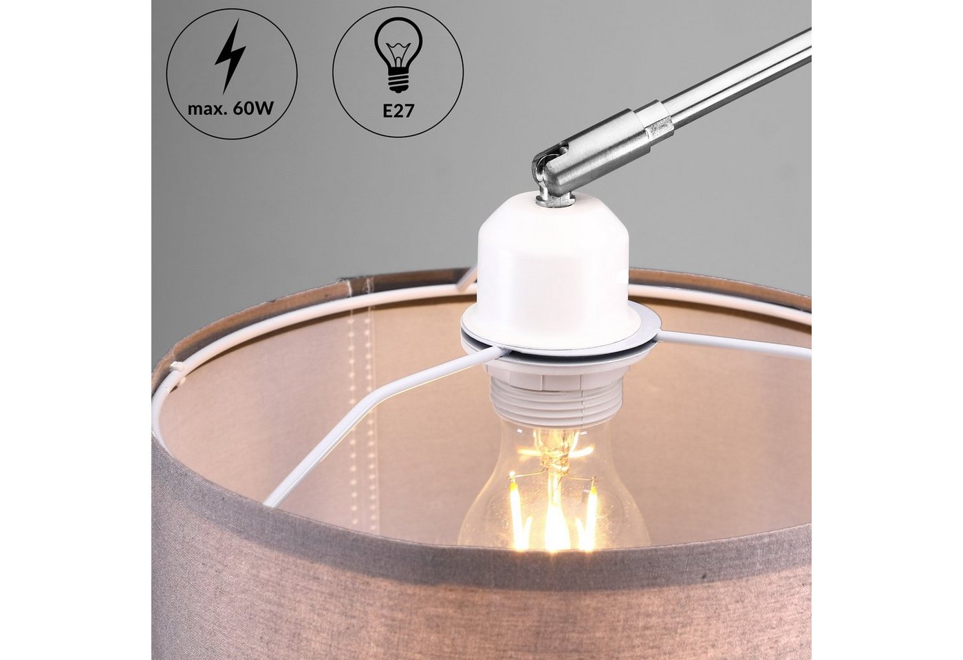 monzana Stehlampe, Bogenlampe, Stoffschirm Leinen Marmorfuß 150-175 cm Höhenverstellbar Schwenkbar – Bild 5 von 5