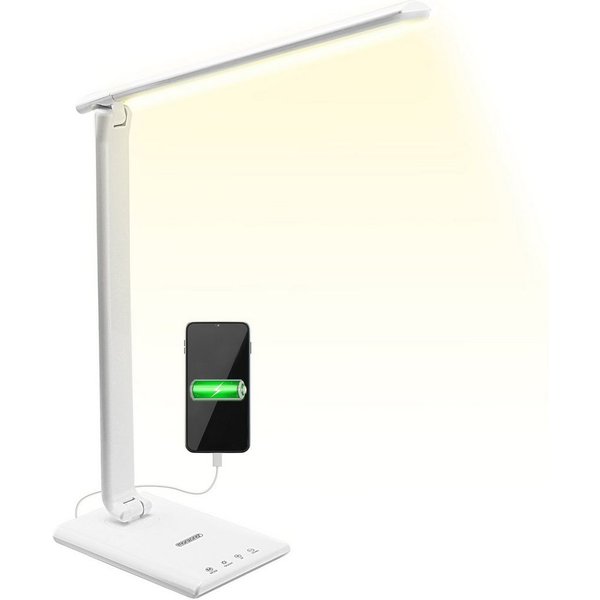 monzana Tischleuchte Cataleya, Weiß, LED Schreibtischlampe Weiß 3 Farb- und 5 Helligkeitsstufen USB