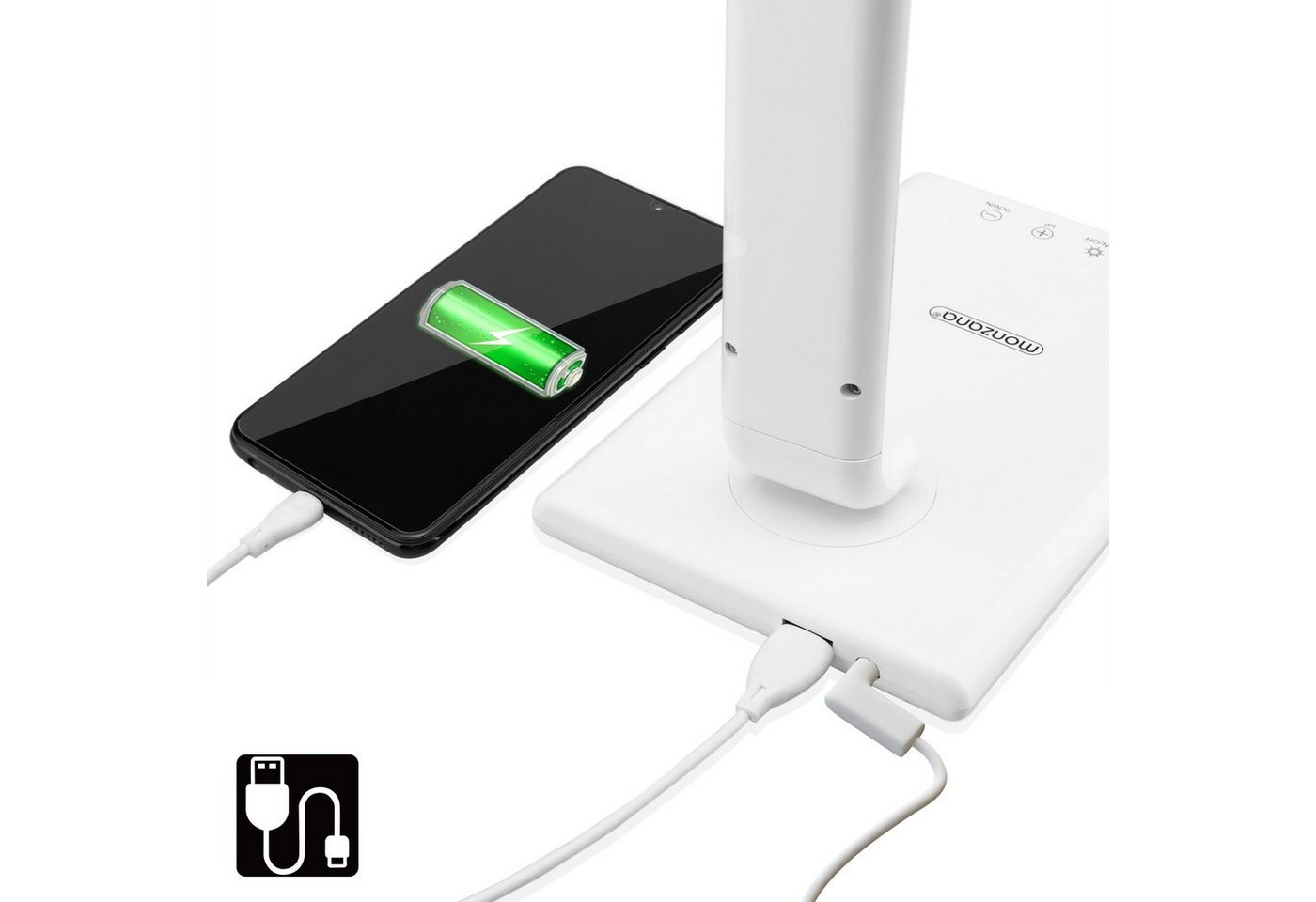 monzana Tischleuchte Cataleya, Weiß, LED Schreibtischlampe Weiß 3 Farb- und 5 Helligkeitsstufen USB – Bild 3 von 5