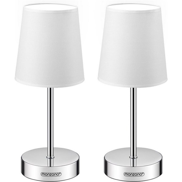 monzana Tischleuchte Lumiere, Weiß 2er Set, 2er Set 32 cm Stoffschirm E14 Chrom Metall Wohnzimmer Büro