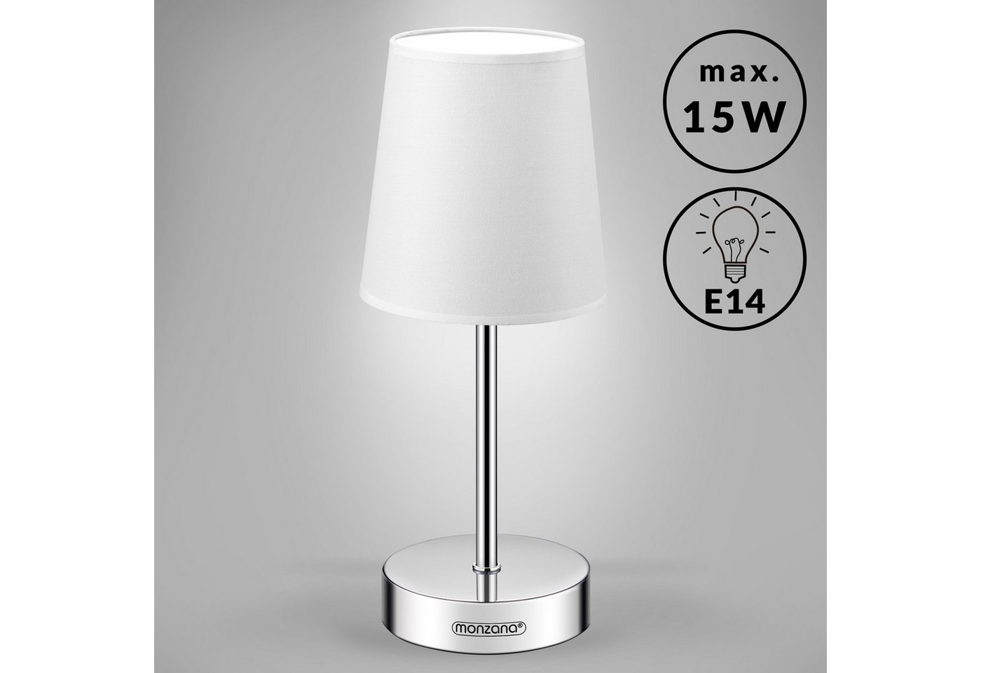 monzana Tischleuchte Lumiere, Weiß 2er Set, 2er Set 32 cm Stoffschirm E14 Chrom Metall Wohnzimmer Büro – Bild 4 von 5
