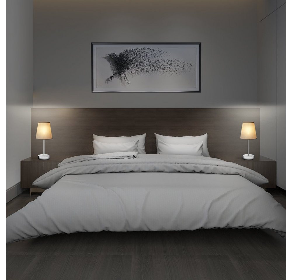 monzana Tischleuchte Lumière, Tischlampe, 2er Set 32 cm Stoffschirm E14 Chrom Metall Wohnzimmer Büro – Bild 2 von 5