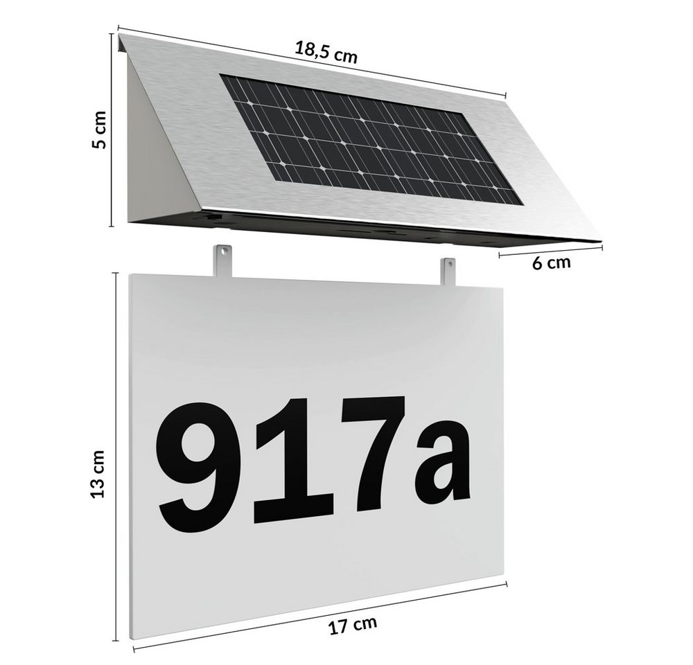 monzana Wandleuchte, Hausnummer beleuchtet Solar LED Edelstahl Beleuchtung Dämmerungssenor – Bild 4 von 5