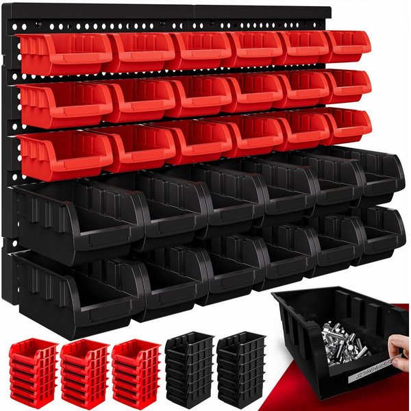 monzana Wandregal, Stapelboxen 32 tlg Box Starke Wandplatten Erweiterbar Werkstattregal