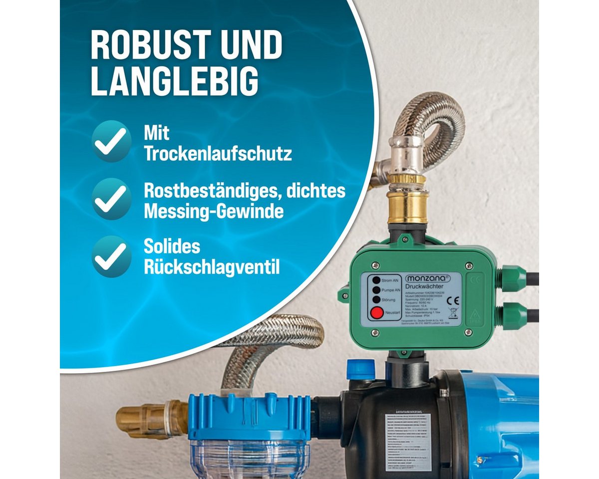 monzana Wasserpumpe, Druckschalter mit Kabel 10 Bar Gartenbewässerung Pumpensteuerung – Bild 4 von 5
