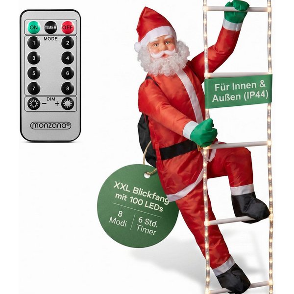 monzana Weihnachtsmann, 100 LEDs XXL 240cm für In-/Outdoor Timer 8 Leuchtfunktionen Dimmbar