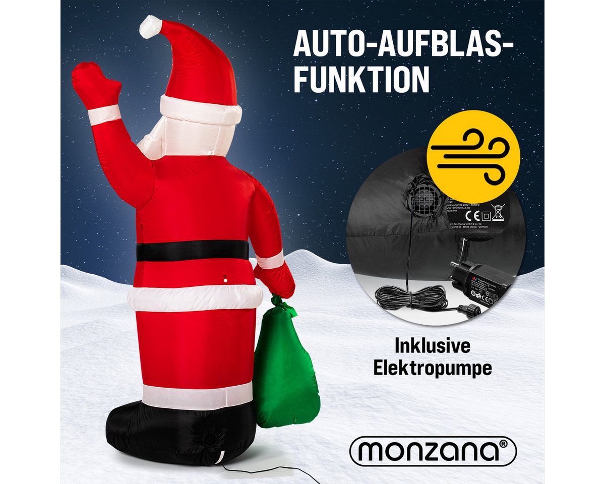 monzana Weihnachtsmann, Aufblasbarer XL 180cm LED Beleuchtet Befestigungsmaterial IP44 Außen – Bild 3 von 5