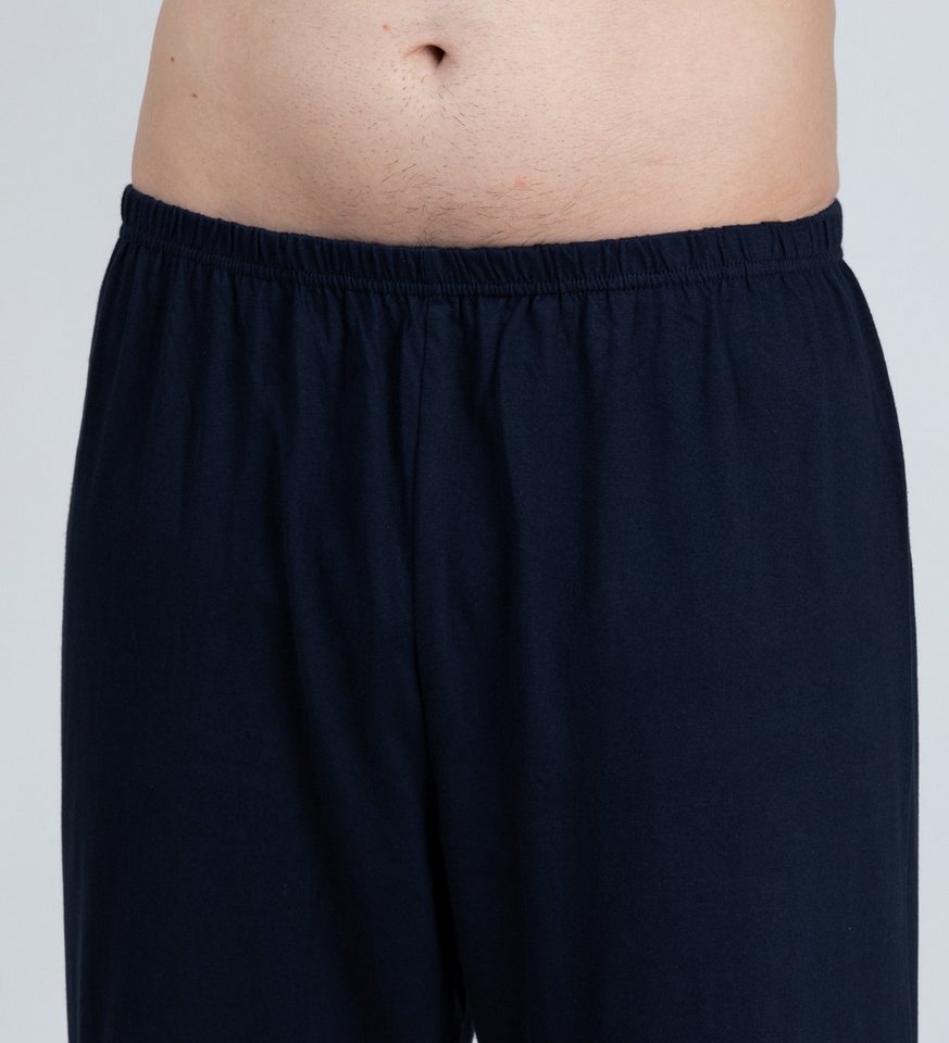 Moonline Pyjama Schlafanzug lang, 100% Baumwolle mit V-Ausschnitt und Streifen-Design – Bild 4 von 5