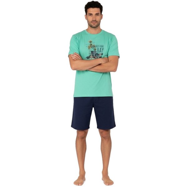 Moonline Shorty Kurzer Herren Schlafanzug Pyjama Nachtwäsche Kurzarm 100% Baumwolle (2 tlg) atmungsaktiv