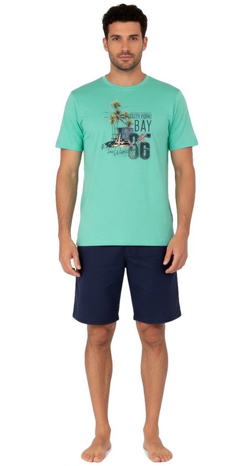 Moonline Shorty Kurzer Herren Schlafanzug Pyjama Nachtwäsche Kurzarm 100% Baumwolle (2 tlg) atmungsaktiv – Bild 3 von 5
