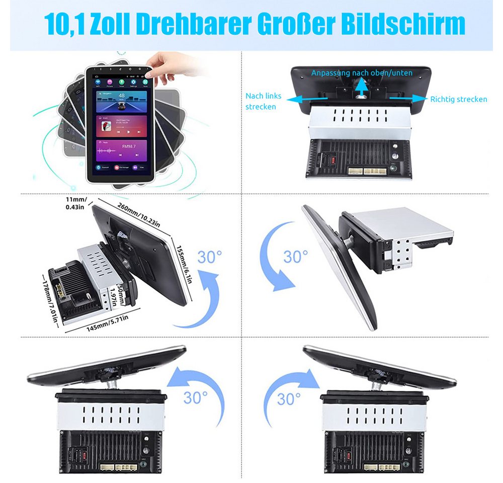 MOPECT 4+64G Android 15 Autoradio 1 DIN 360° Drehbar Bildschirm Carplay Navigationsgerät (Carplay Android Auto Bluetooth FM AM RDS WIFI GPS) – Bild 5 von 5