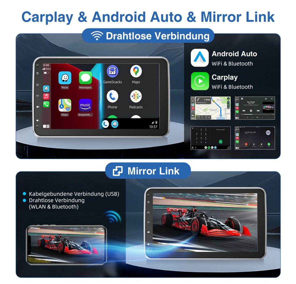 MOPECT 4+64G Android 15 Autoradio 1 DIN 360° Drehbar Bildschirm Carplay Navigationsgerät (Carplay Android Auto Bluetooth FM AM RDS WIFI GPS) – Bild 4 von 5