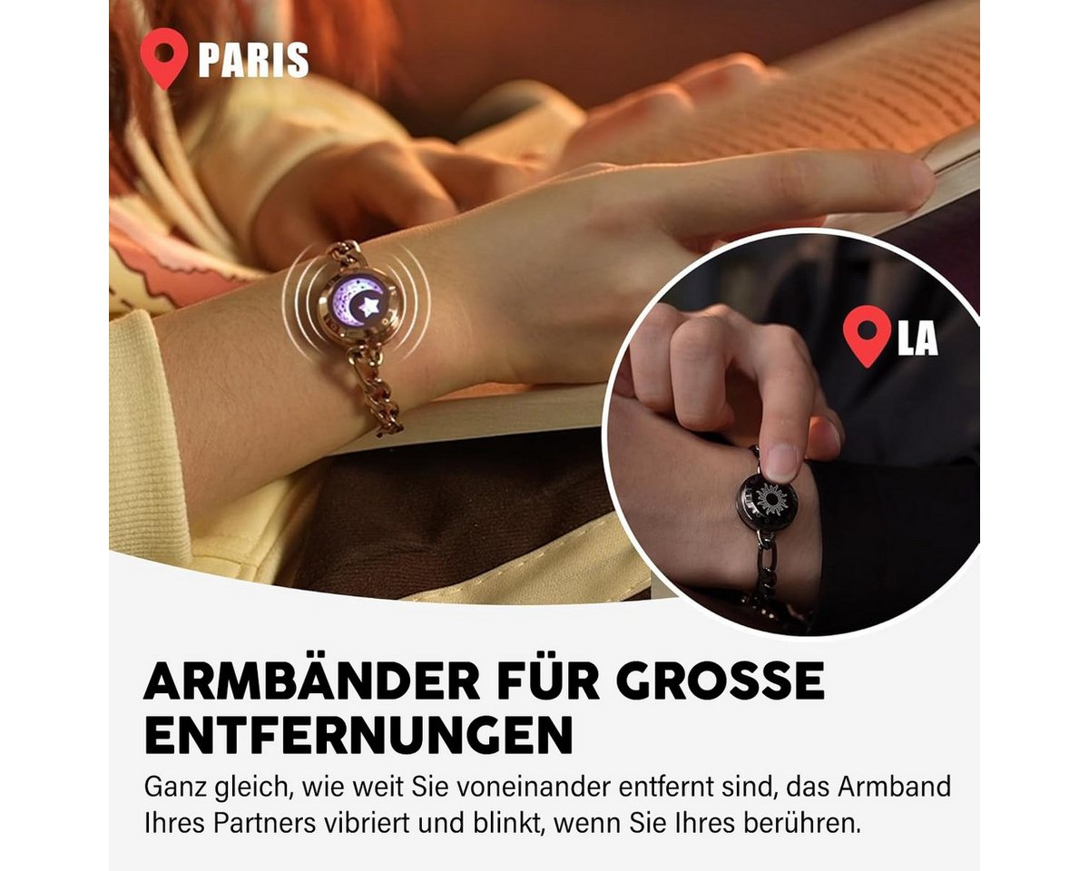 MOPUEA Bettelarmband Intelligentes Sensorarmband Armband Interaktives smart Paararmbänder (Bluetooth-Verbindung mit Vibration und Lichtsignal), Romantisches Des – Bild 2 von 5