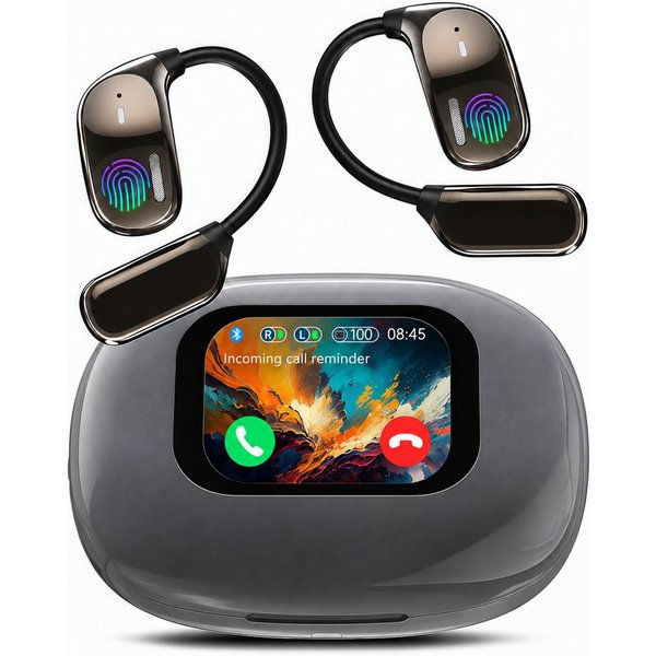 MOPUEA Bluetooth-Kopfhörer mit KI-Übersetzung, kabellos, offene Ohrhörer Bluetooth-Kopfhörer (Touchscreen Übersetzer lange Akkulaufzeit Bass-Sound für Sport Lau