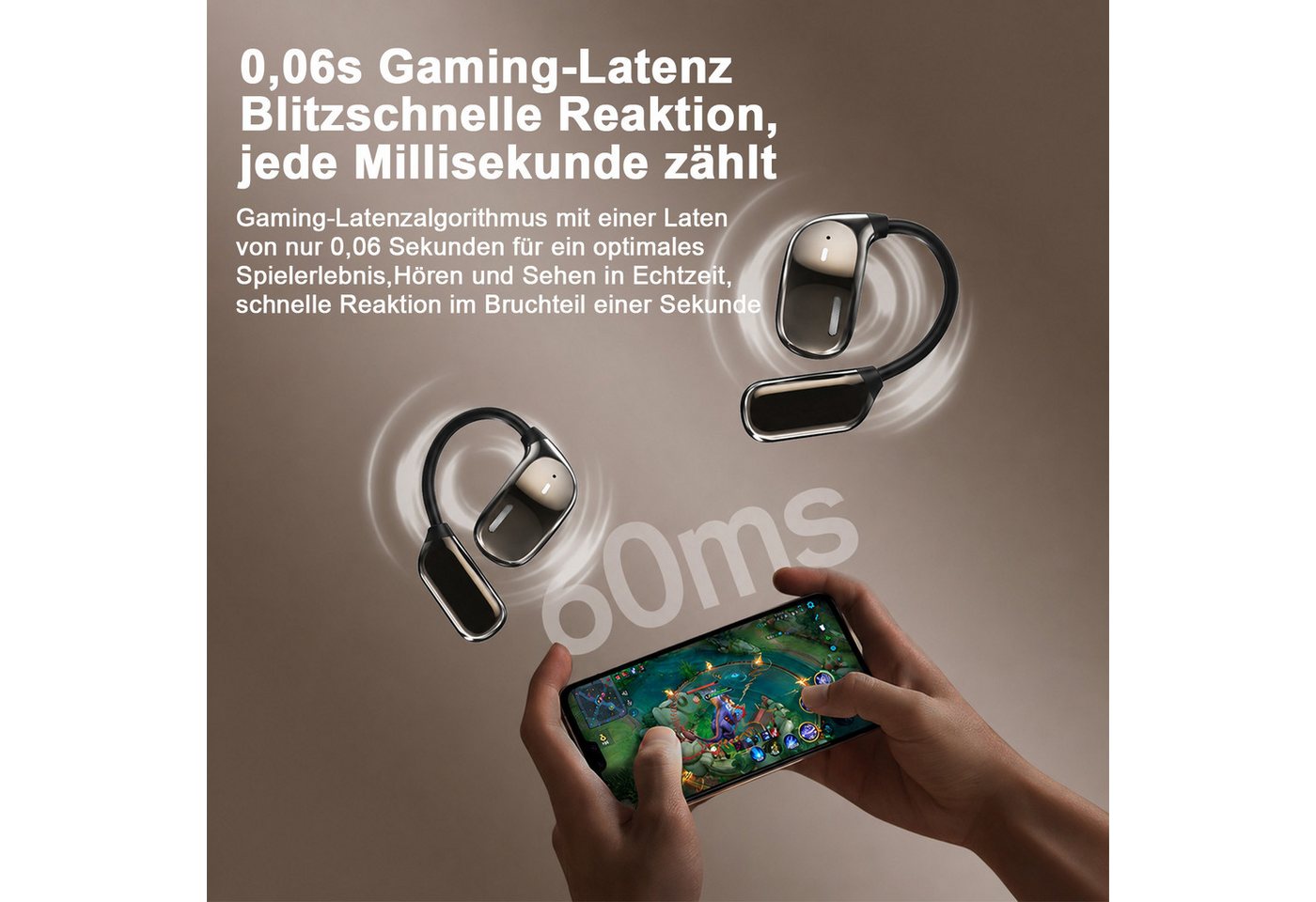 MOPUEA Bluetooth-Kopfhörer mit KI-Übersetzung, kabellos, offene Ohrhörer Bluetooth-Kopfhörer (Touchscreen Übersetzer lange Akkulaufzeit Bass-Sound für Sport Lau – Bild 4 von 5