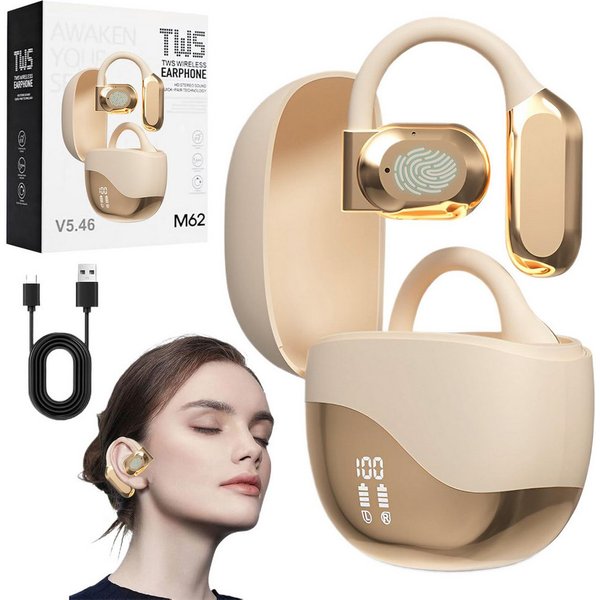 MOPUEA Bluetooth Kopfhörer Übersetzungs Kopfhörer Open-Ear-Kopfhörer Open-Ear-Kopfhörer (Clip-on Sport-Kopfhörer, Bluetooth 5.4, Offenes Ohrclip-Design, Echtzei