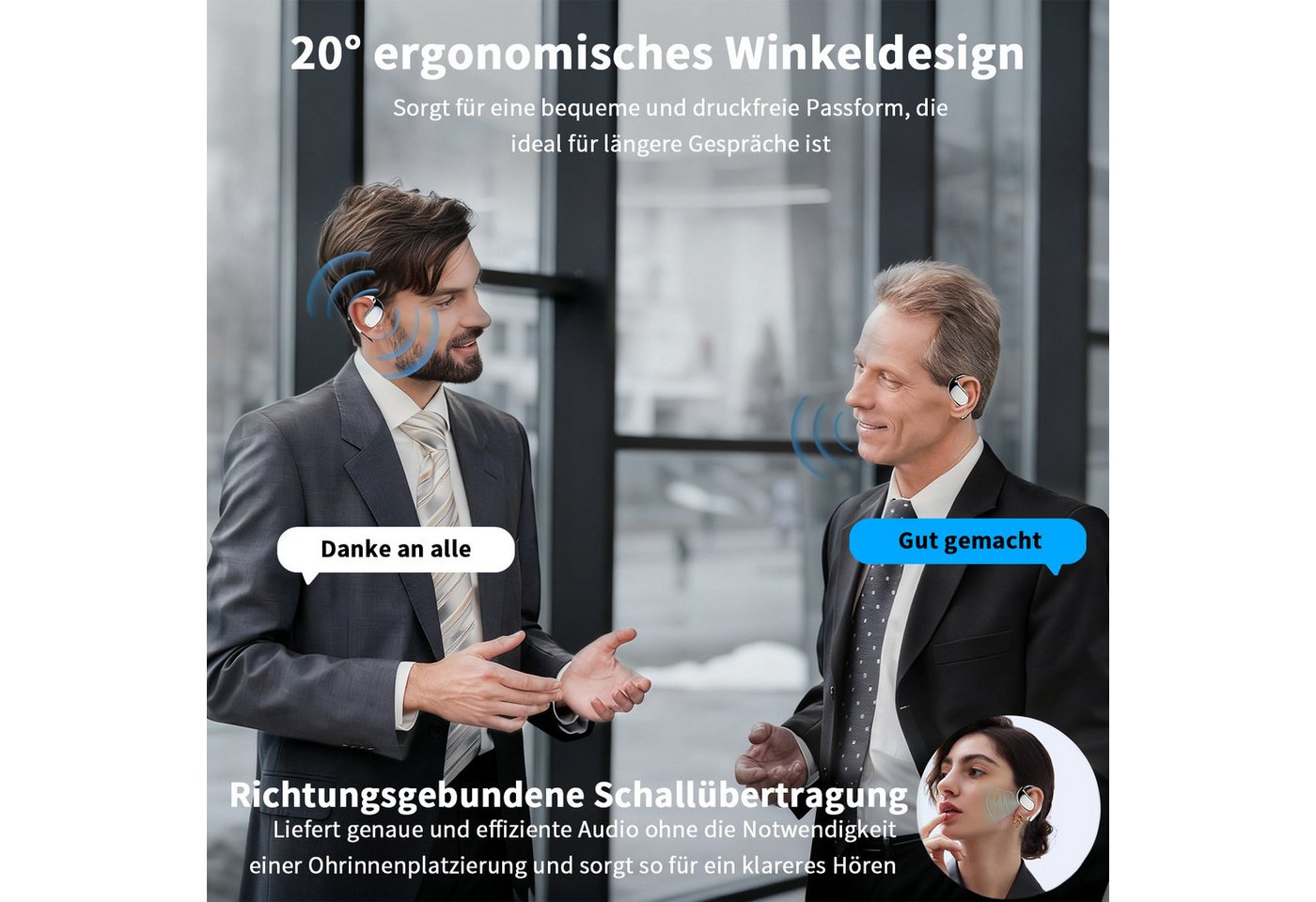 MOPUEA Bluetooth Kopfhörer Übersetzungs Kopfhörer Open-Ear-Kopfhörer Open-Ear-Kopfhörer (Clip-on Sport-Kopfhörer, Bluetooth 5.4, Offenes Ohrclip-Design, Echtzei – Bild 5 von 5