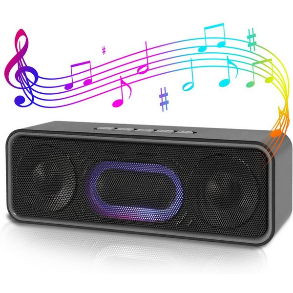 MOPUEA Bluetooth Lautsprecher 3D Surround TWS Tragbarer FM Radio Lautsprecher Bluetooth-Lautsprecher (Bluetooth 5.0 TWS 3D Sound FM Radio LED Licht 1500mAh)