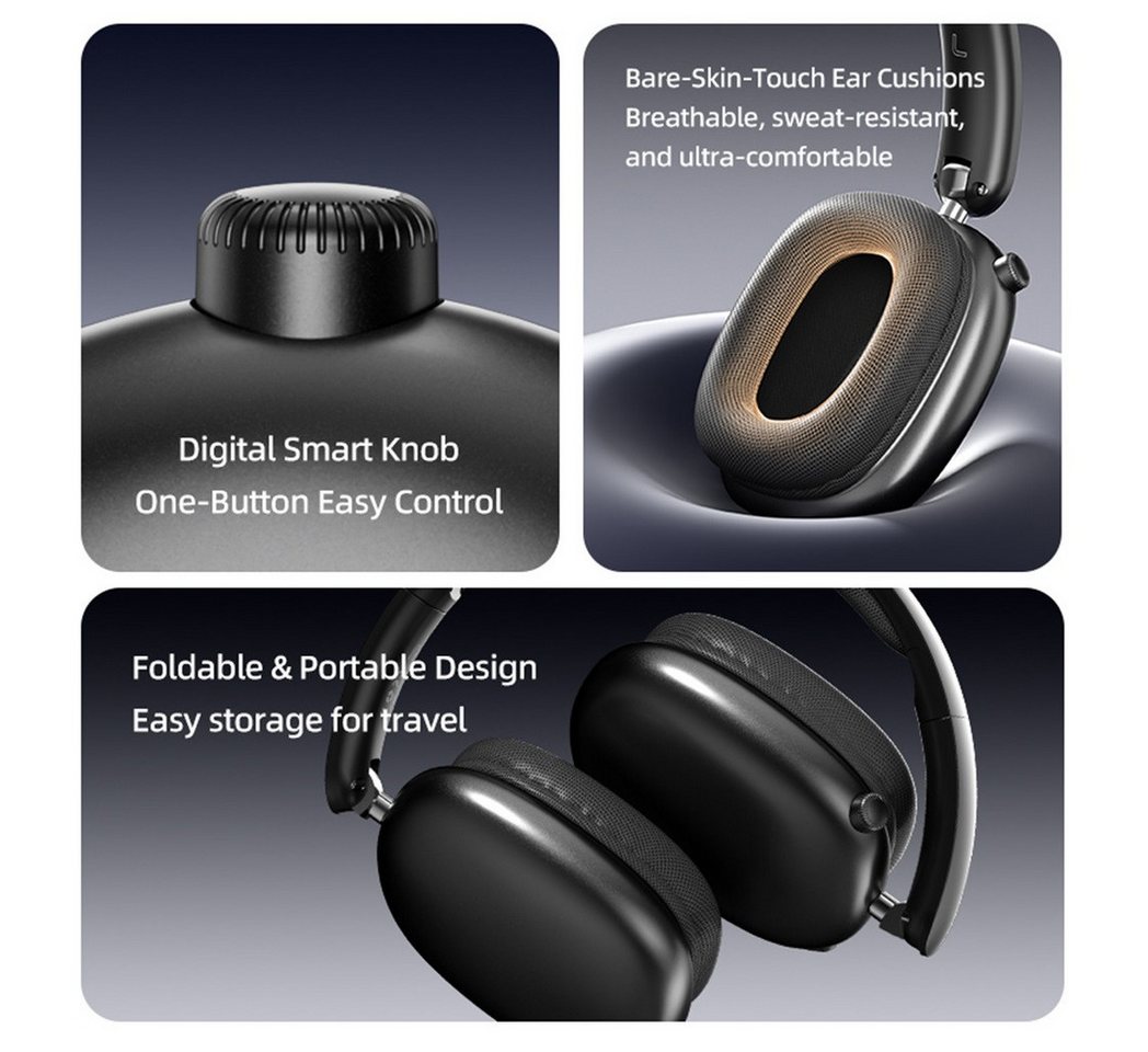 MOPUEA Bluetooth Over-Ear-Kopfhörer kabello Faltbare HiFi Stereo ENC Mikrofon Over-Ear-Kopfhörer (Spatial Audio ENC Mikrofon TF Karte faltbar leicht 170g) – Bild 3 von 5