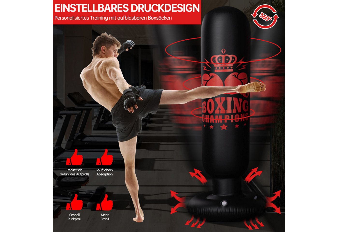 MOPUEA Boxsack Boxsack aufblasbare Standboxsack 1,6 m für das Taekwondo-Training – Bild 2 von 5