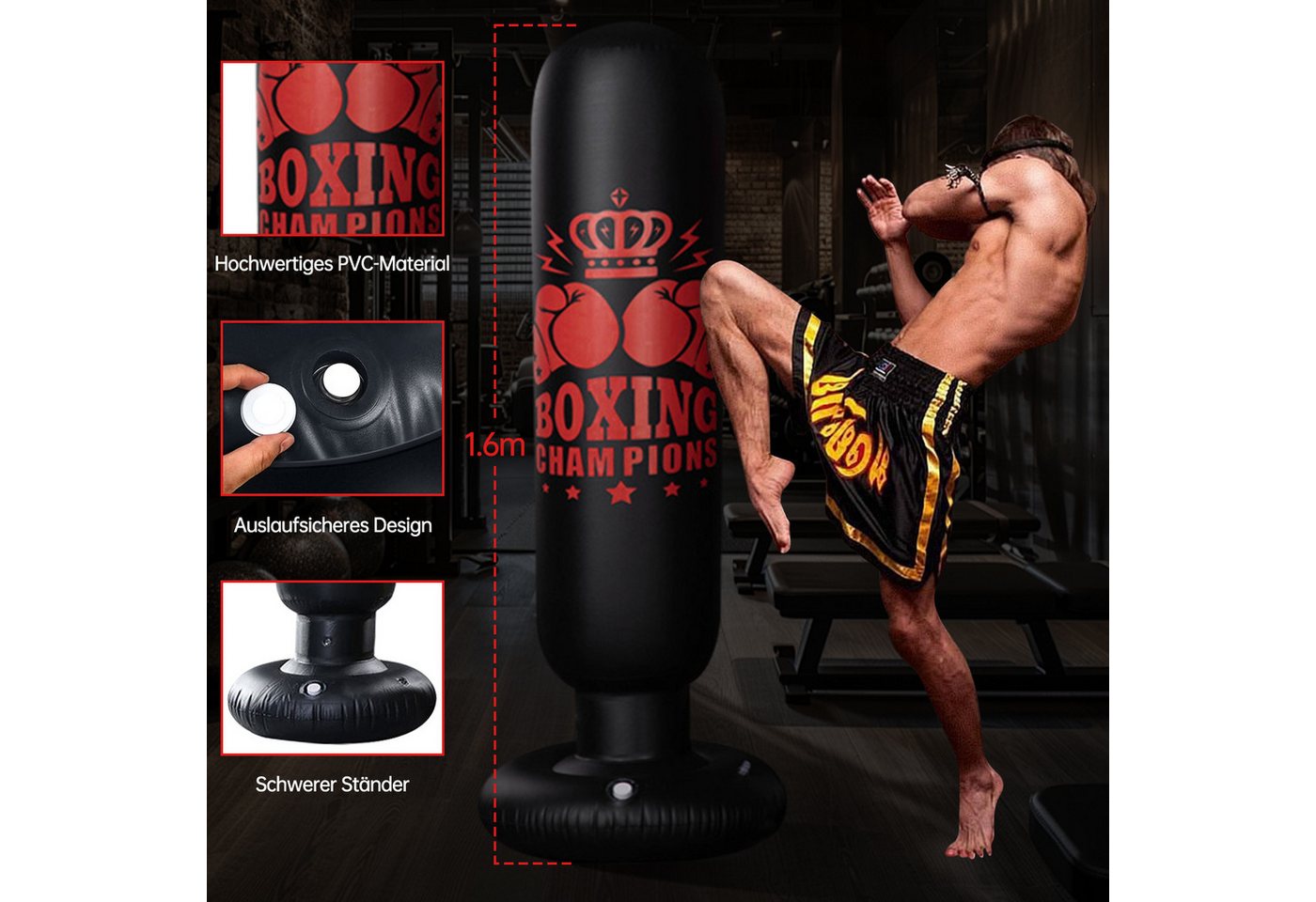 MOPUEA Boxsack Boxsack aufblasbare Standboxsack 1,6 m für das Taekwondo-Training – Bild 3 von 5