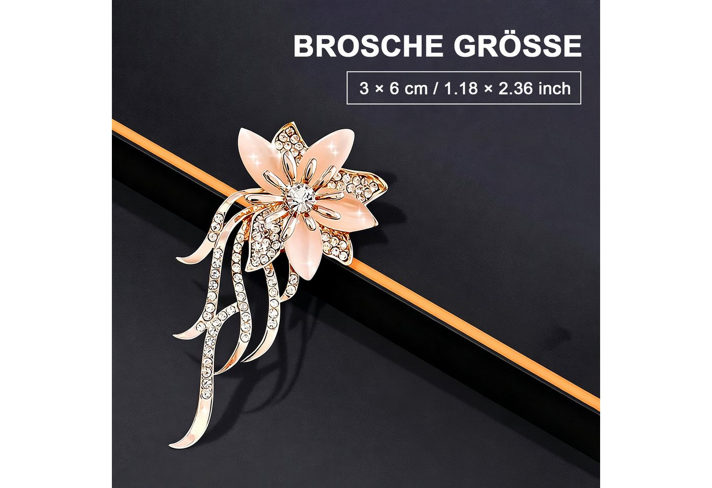 MOPUEA Brosche Strass Brosche in Form einer Blütenförmige Metallbrosche elegant (Kristall Blumenmotiv, Hochzeits- und Festtagsbrosche, 1-tlg), Blüte zarte Blume – Bild 2 von 5