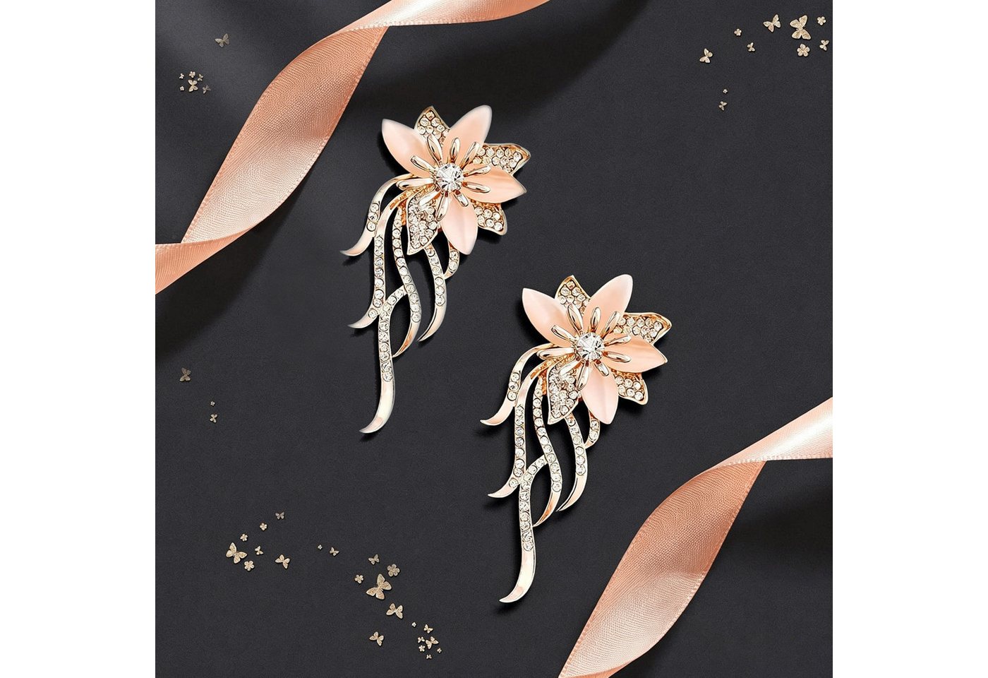 MOPUEA Brosche Strass Brosche in Form einer Blütenförmige Metallbrosche elegant (Kristall Blumenmotiv, Hochzeits- und Festtagsbrosche, 1-tlg), Blüte zarte Blume – Bild 3 von 5