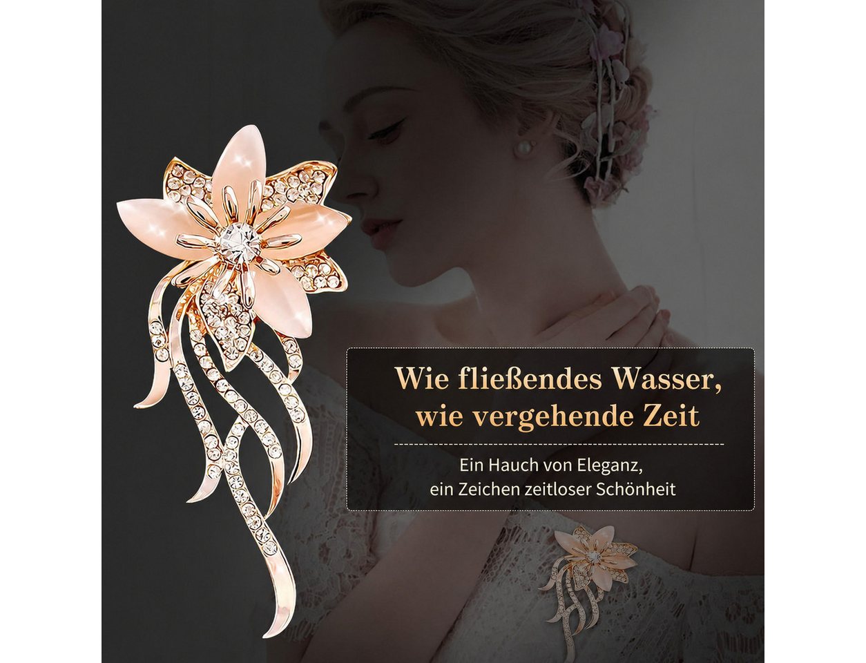 MOPUEA Brosche Strass Brosche in Form einer Blütenförmige Metallbrosche elegant (Kristall Blumenmotiv, Hochzeits- und Festtagsbrosche, 1-tlg), Blüte zarte Blume – Bild 5 von 5