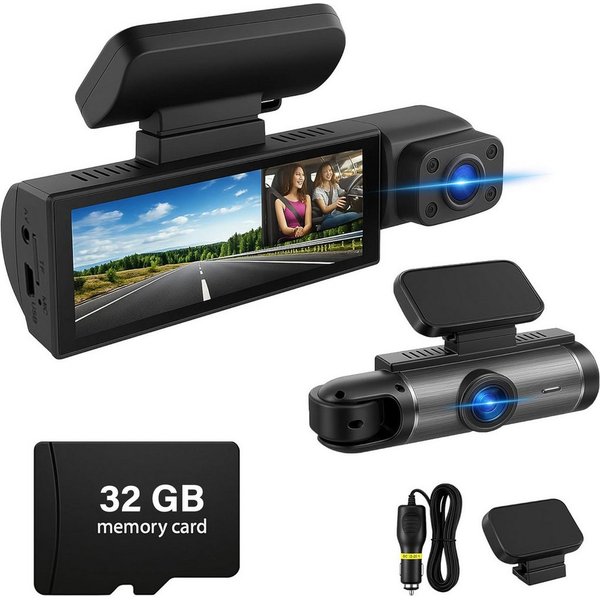 MOPUEA Dashcam Auto, 2-Kanal, 1080P Autokamera, Mit 3.16 Zoll-Bildschirm Dashcam (1080P, 1x opt. Zoom, Großer Weitwinkel für umfassende Aufnahmen, Automatische 
