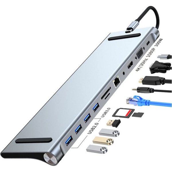 MOPUEA Dockingstation Laptop 12in1 USB C Hub HDMI TF SD Audio PD87W Dockingstation (4K/30Hz, 1080P, PD87W, Audioanschluss, Hochgeschwindigkeit)