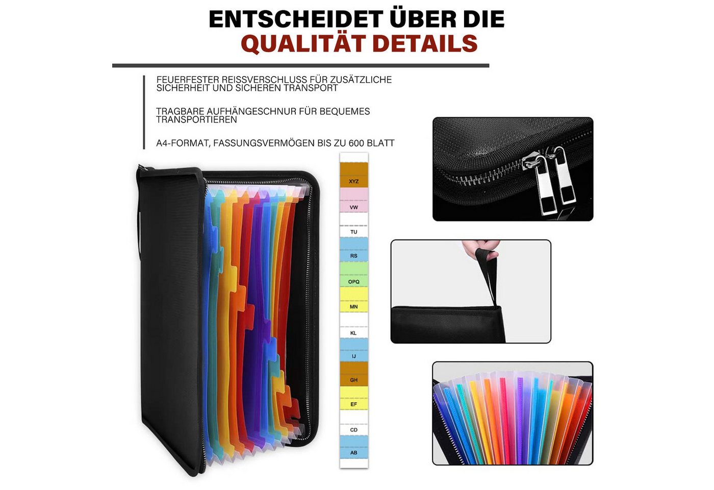 MOPUEA Dokumententasche Dokumentenmappe Papier Ordner Tragbares Akkordeon Fächermappe, Deckel (Feuerfeste Aufbewahrungstasche, 12 A4 Taschen, feuer- und wasserf – Bild 4 von 5