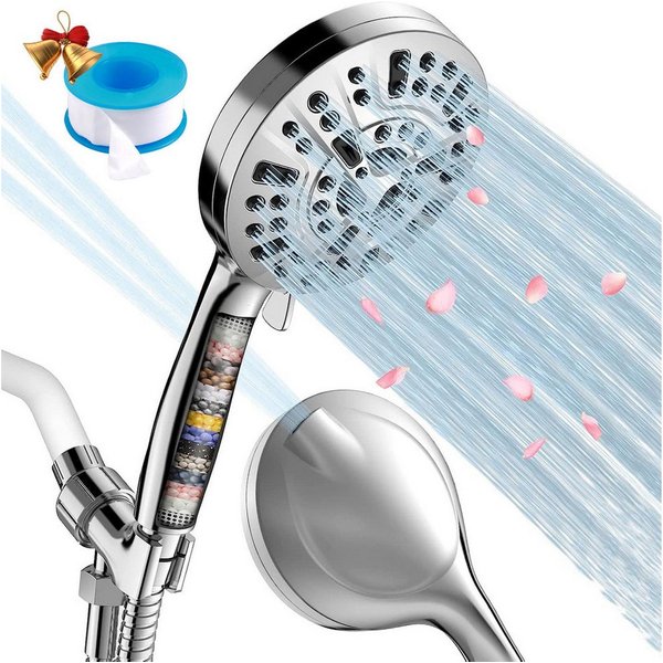 MOPUEA Duschbrause Handbrause,Duschkopf 10-Modell Strahlarten mit Schlauch 1.5M,Dichtband, (Handbrause mit 15-stufigem Wasserfilter für sauberes Duschwasser, Ho