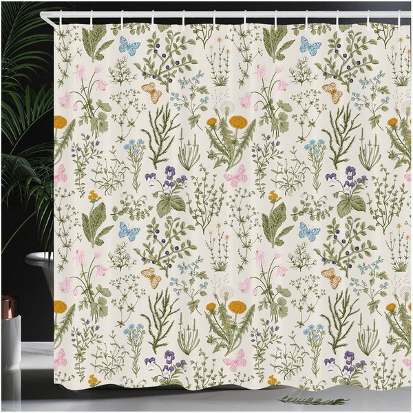 MOPUEA Duschvorhang Floral Badezimmer Vorhänge, Wasserdicht dekorative Vorhänge (180 × 180 cm, Komplett-Set mit durchdachten Details), Stilvolles Vintage-Design