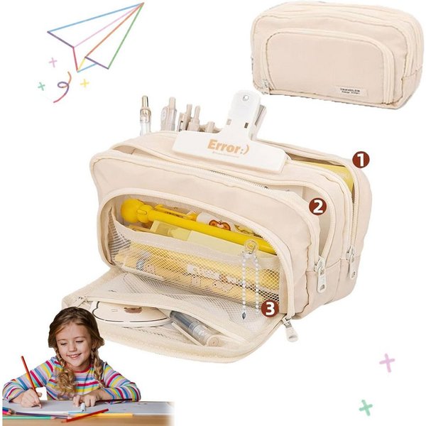 MOPUEA Federmäppchen Federmäppchen 3 Fächer Bleistifttasche Große Kapazität Schreibwarenbox, (Praktischem Reißverschluss Personalisiert Stiftetasche Schulsachen