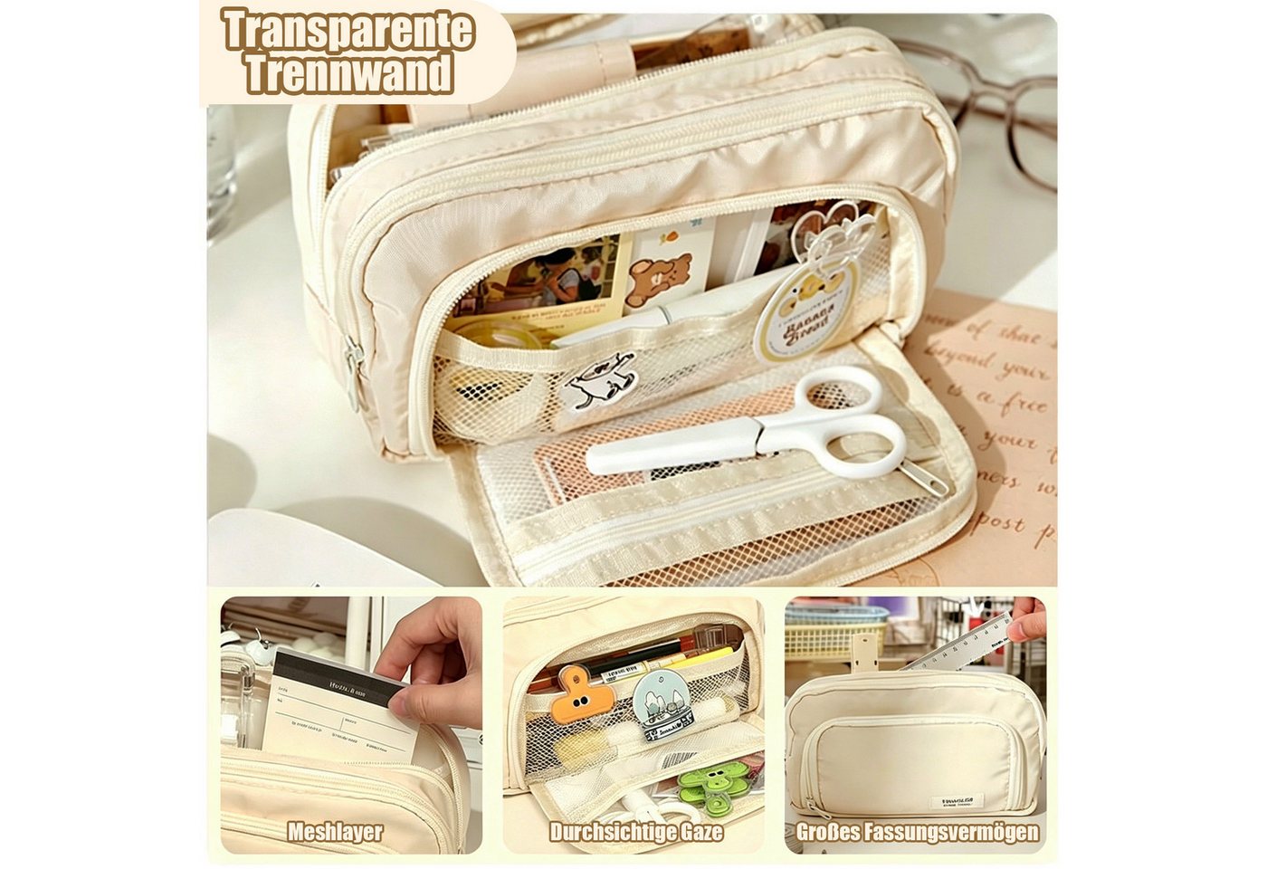 MOPUEA Federmäppchen Federmäppchen 3 Fächer Bleistifttasche Große Kapazität Schreibwarenbox, (Praktischem Reißverschluss Personalisiert Stiftetasche Schulsachen – Bild 2 von 5