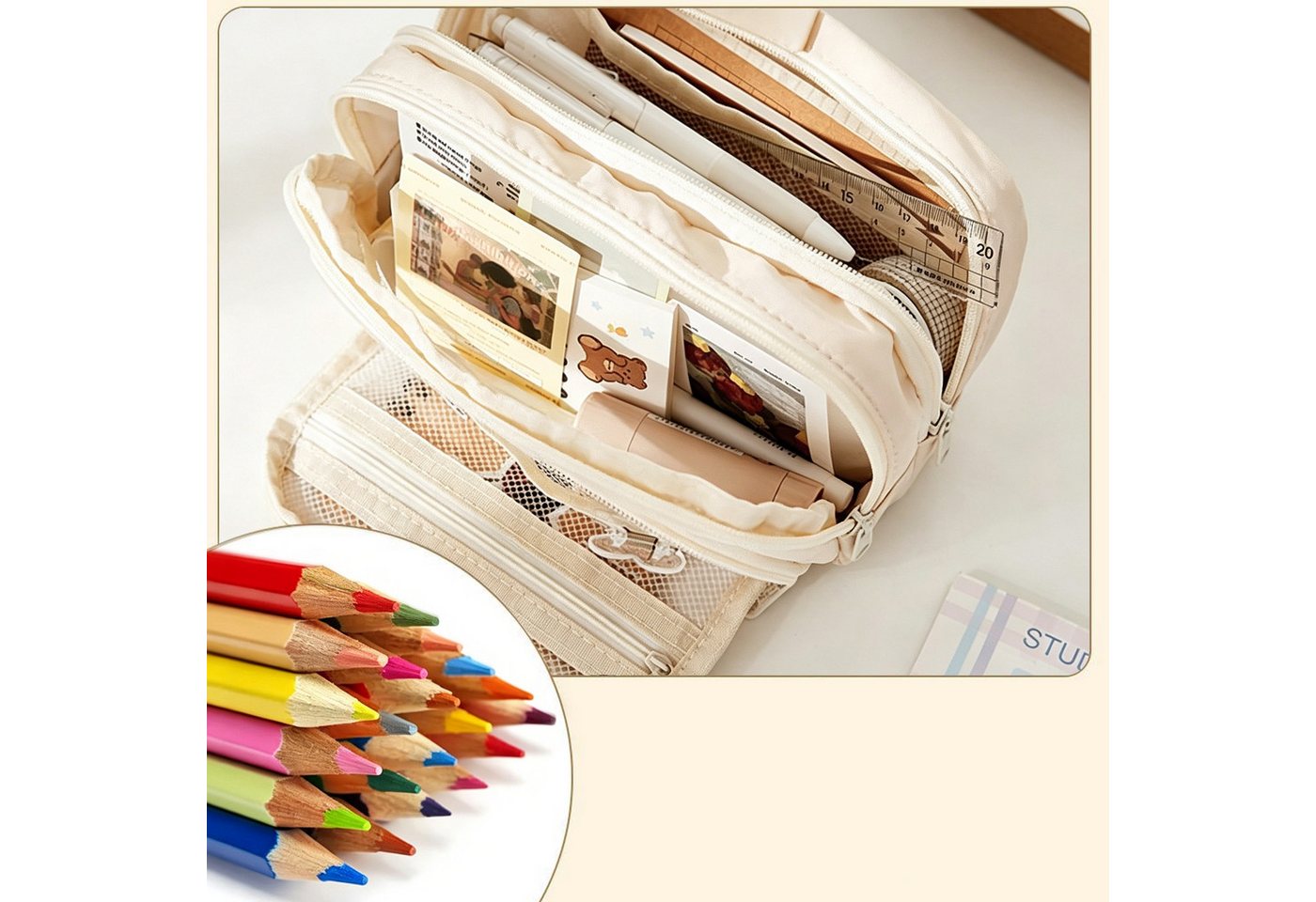 MOPUEA Federmäppchen Federmäppchen 3 Fächer Bleistifttasche Große Kapazität Schreibwarenbox, (Praktischem Reißverschluss Personalisiert Stiftetasche Schulsachen – Bild 5 von 5
