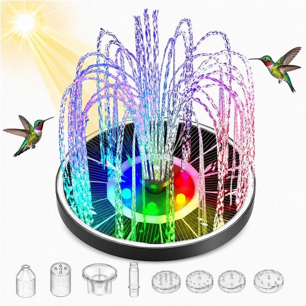 MOPUEA Gartenbrunnen Solar Springbrunnen 3,5W Mit LED Licht Für Vogeltränke Und Garten, (1 tlg), Schwimmender Solar Springbrunnen Mit 8 Düsen Für Vogeltränke, G