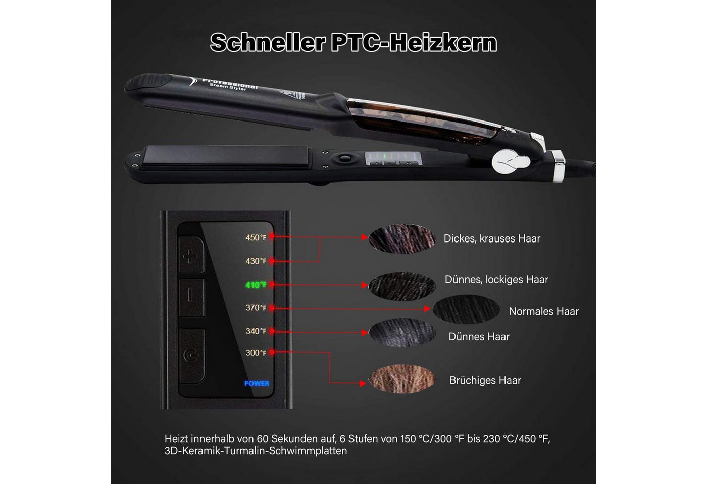 MOPUEA Glätteisen Dampf-Haarglätter, 2 in 1 Haarglätter und Lockenwickler, Geeignet für glatte, lockige und normale Haartypen, Keramischer Haarglätter mit einst – Bild 5 von 5