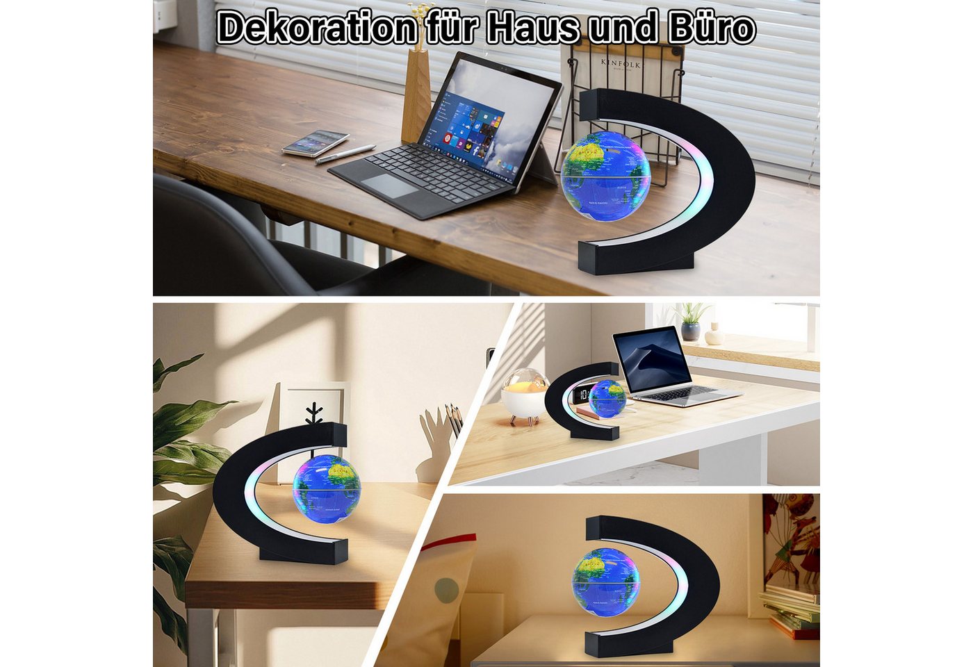 MOPUEA Globus Magnetische Schwebender Globus mit LED-Lichtern, (1-tlg), Schwebender Dekorationsglobus für Büro & Wohnzimmer – Bild 5 von 5