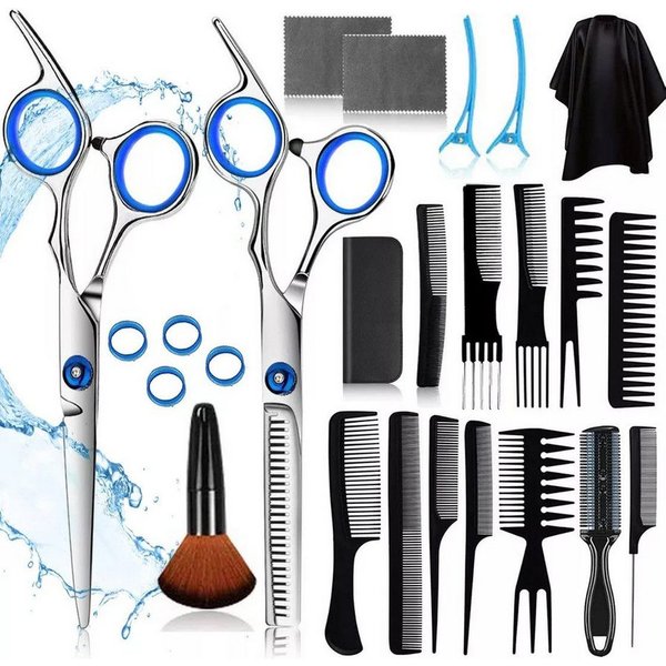 MOPUEA Haarschere Haarschere Friseurschere Profi Haarschneideschere Professionelle Set, (Brandneues Set, Haarschere und Modellierschere, strichmattiert, 25-tlg.