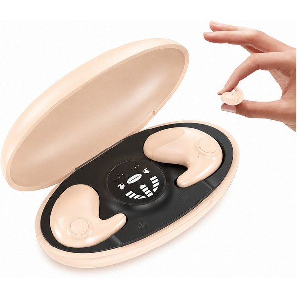 MOPUEA In-Ear Schlafkopfhörer kabellose Schlaf-Ohrhörer für Seitenschläfer Bluetooth-Kopfhörer (integriertes Mikrofon, Kompakt mit Typ-C-Schnellladehülle)