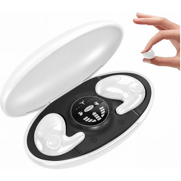 MOPUEA In-Ear Schlafkopfhörer kabellose Schlaf-Ohrhörer für Seitenschläfer Bluetooth-Kopfhörer (integriertes Mikrofon, Kompakt mit Typ-C-Schnellladehülle)